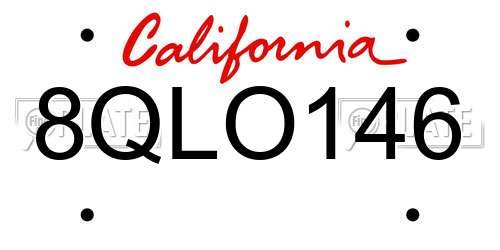 8QLO146 California License Plate