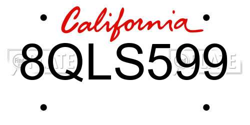 8QLS599 California License Plate