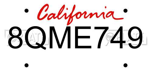 8QME749 California License Plate