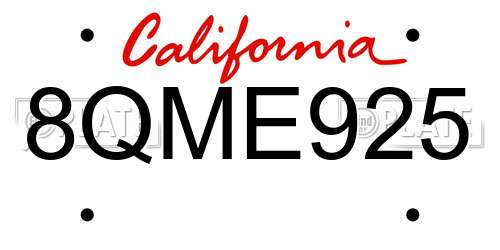 8QME925 California License Plate