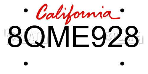 8QME928 California License Plate