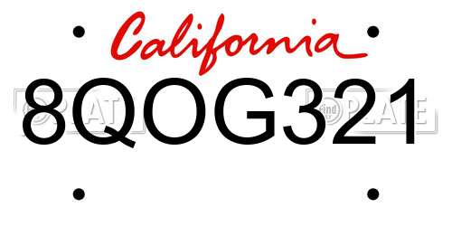 8QOG321 California License Plate