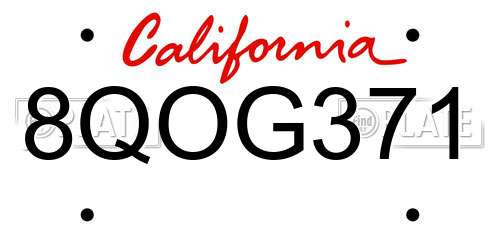 8QOG371 California License Plate