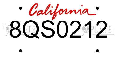 8QS0212 California License Plate