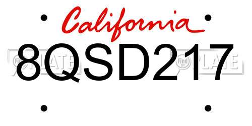 8QSD217 California License Plate