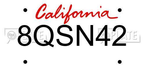 8QSN42 California License Plate