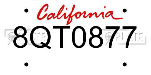 8QT0877 California License Plate