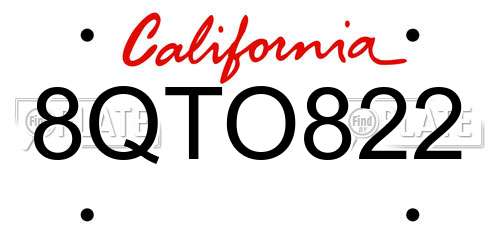 8QTO822 California License Plate
