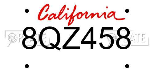 8QZ458 California License Plate