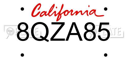 8QZA85 California License Plate