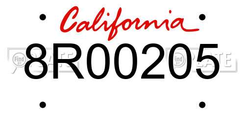8R00205 California License Plate