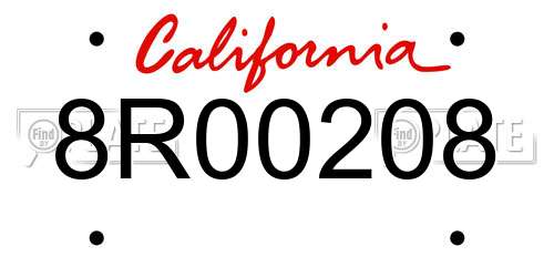 8R00208 California License Plate