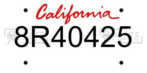 8R40425 California License Plate