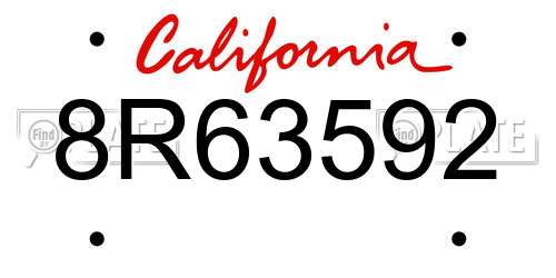8R63592 California License Plate