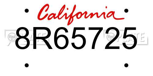 8R65725 California License Plate