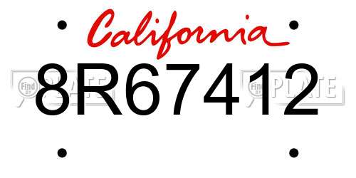 8R67412 California License Plate
