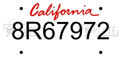 8R67972 California License Plate