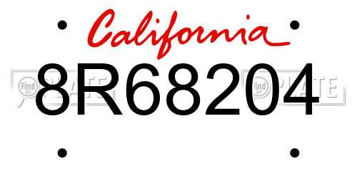 8R68204 California License Plate