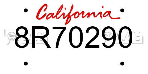 8R70290 California License Plate
