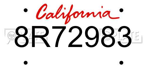 8R72983 California License Plate