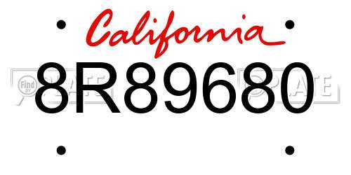 8R89680 California License Plate