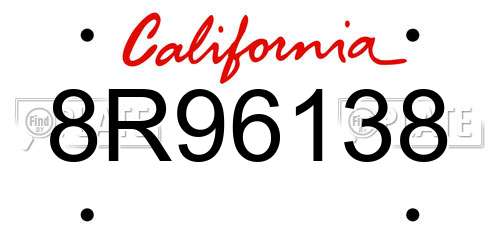 8R96138 California License Plate