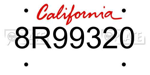 8R99320 California License Plate
