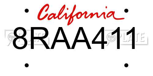 8RAA411 California License Plate