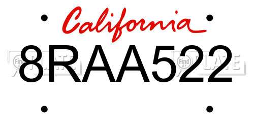 8RAA522 California License Plate