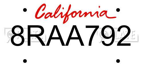 8RAA792 California License Plate