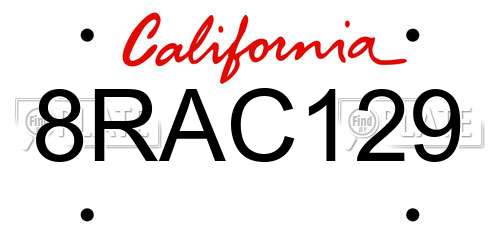 8RAC129 California License Plate