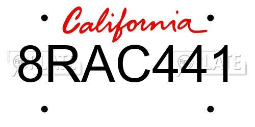 8RAC441 California License Plate