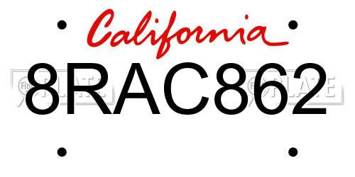 8RAC862 California License Plate