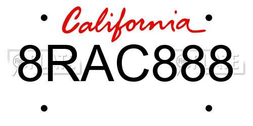 8RAC888 California License Plate