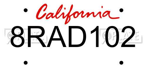 8RAD102 California License Plate