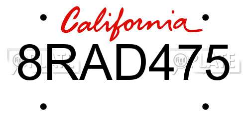 8RAD475 California License Plate