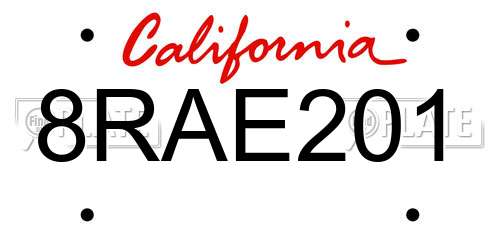 8RAE201 California License Plate