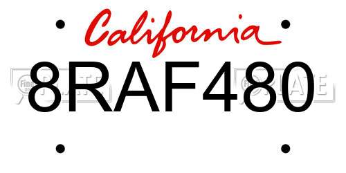 8RAF480 California License Plate
