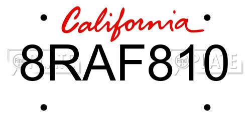 8RAF810 California License Plate