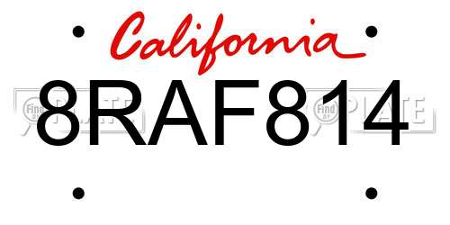 8RAF814 California License Plate