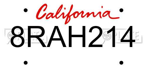 8RAH214 California License Plate