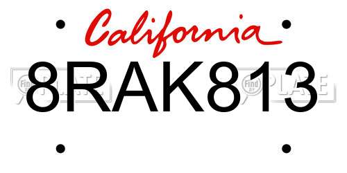 8RAK813 California License Plate