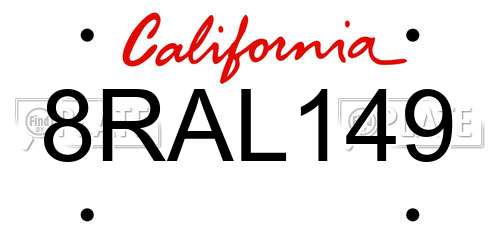 8RAL149 California License Plate