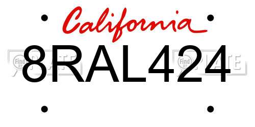 8RAL424 California License Plate