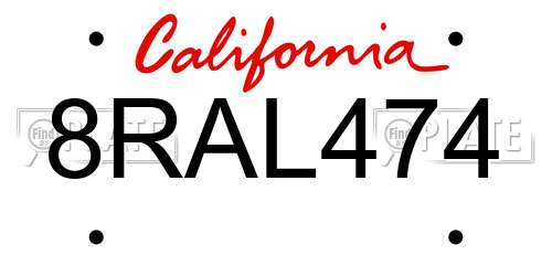 8RAL474 California License Plate