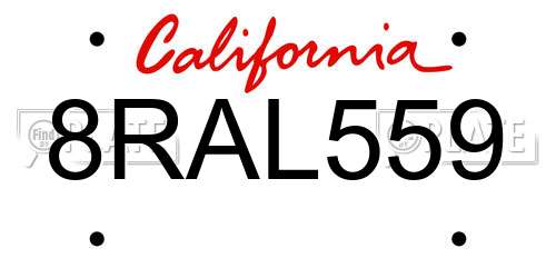 8RAL559 California License Plate