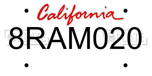 8RAM020 California License Plate