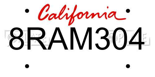 8RAM304 California License Plate