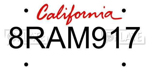 8RAM917 California License Plate