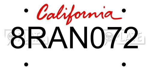 8RAN072 California License Plate
